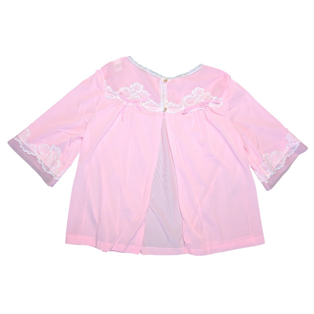 Vintage 50s‎ L'amour Lingerie Corporation pink nylon bed jacket white lace trim